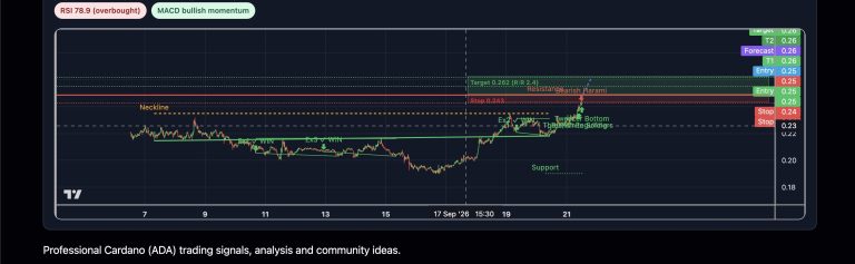 ADA 30m Double Bottom Breakout: Neckline Cleared, Measured Move Eyes $0.2621 ADA…